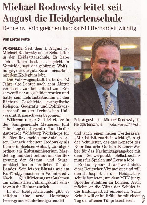 Michael Rodowsky ist seit dem 1. August 2012 neuer Schulleiter der OGGS Heidgarten Vorsfelde (WAZ, 20.12.2012)